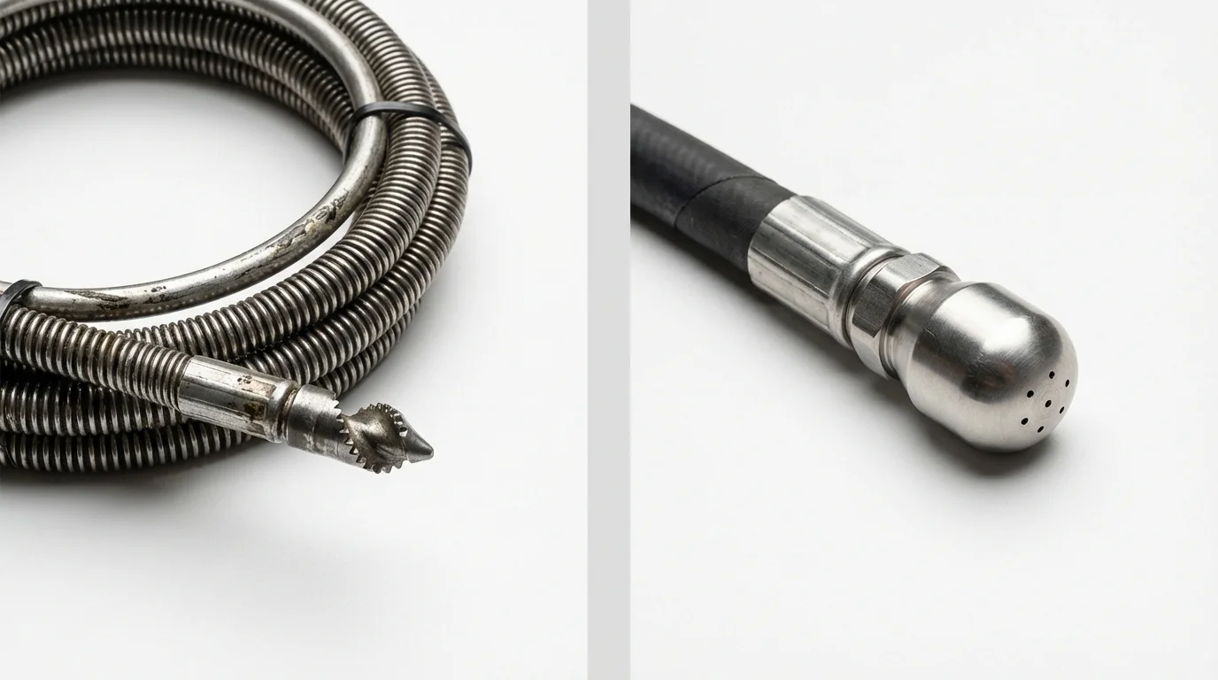 Drain snake cable and hydro jetting nozzle used for drain cleaning in Maryville, TN