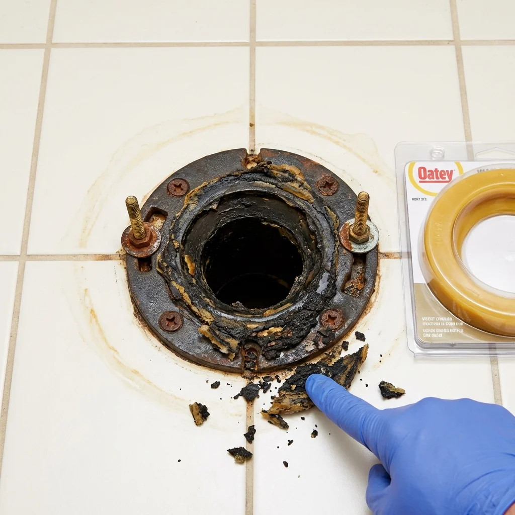 Failed wax ring showing water seepage at the base of a toilet in a Maryville, TN home