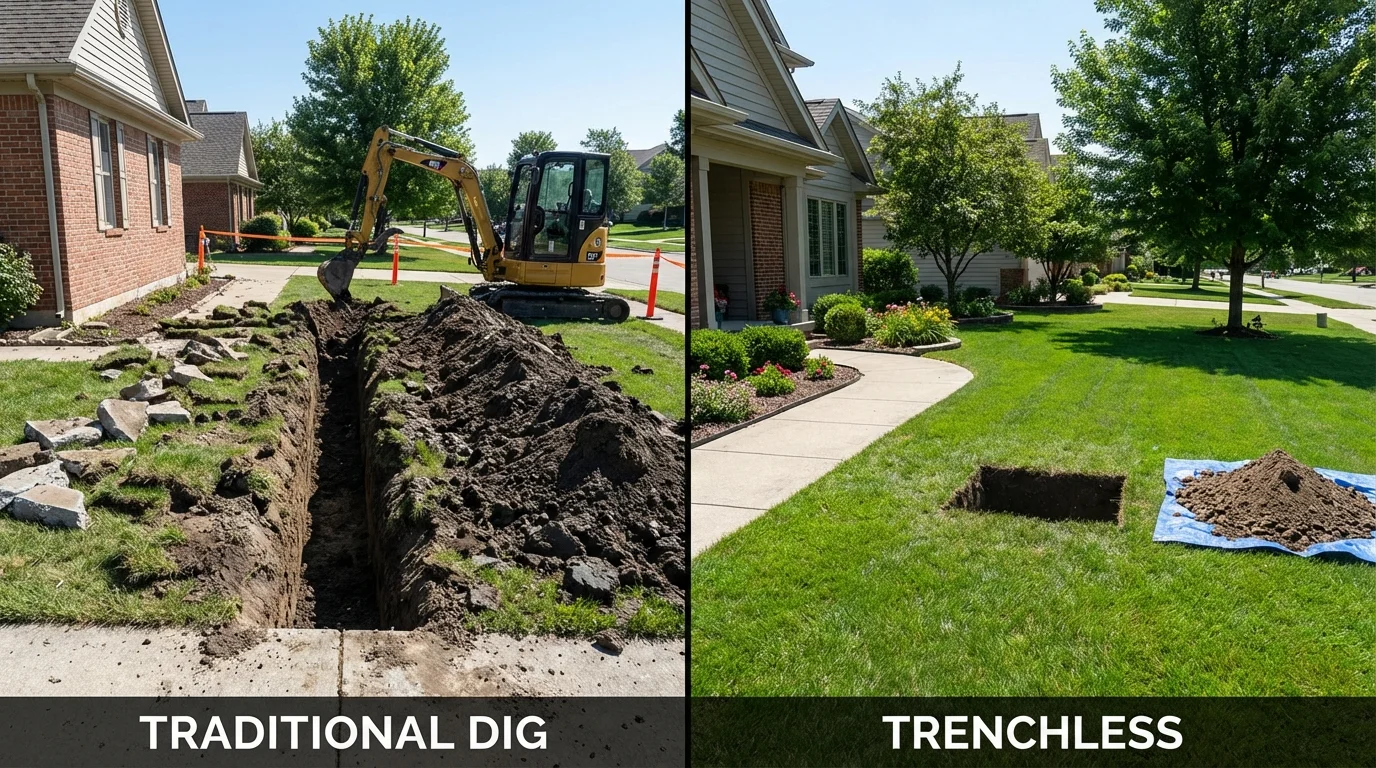 Trenchless sewer repair with minimal yard damage versus traditional excavation in Maryville, TN